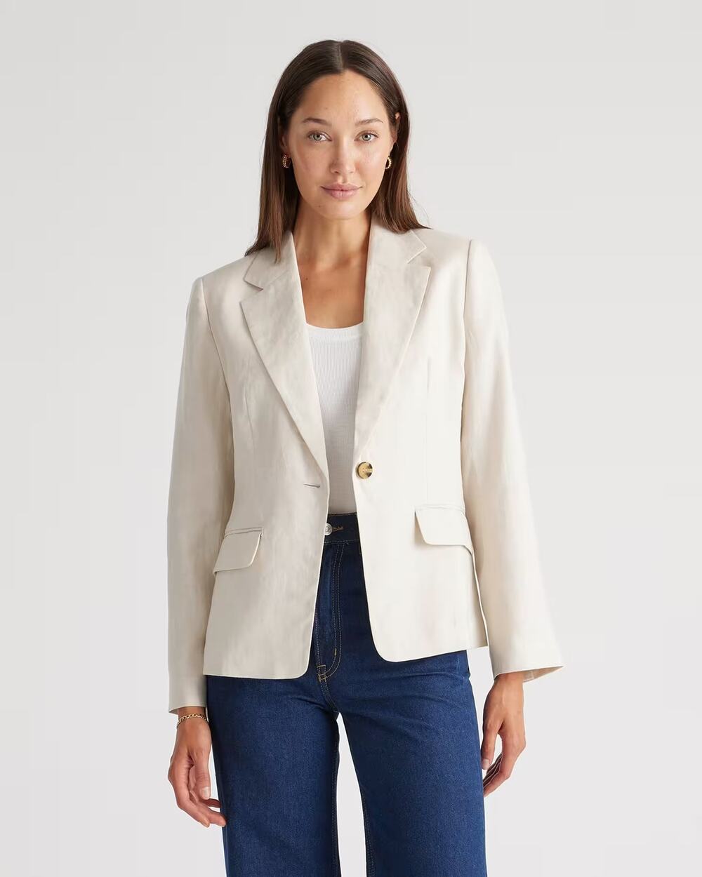 Quince 100% European Linen Structured Blazer in “Sand” Cream Size Small